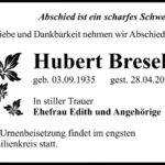 Traueranzeige Hubert Bresele