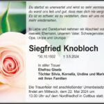 Traueranzeige Siegfried Knobloch