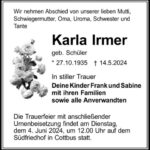 Traueranzeige Karla Irmer geb. Schüler
