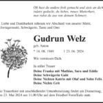 Traueranzeige Gudrun Welz geb. Anton