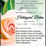 Traueranzeige Hildegard Böhm geb. Hanniske