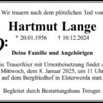 Traueranzeige Hartmut Lange