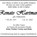 Traueranzeige Renate Hartmann