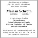 Traueranzeige Marian Schroth