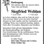Danksagung Siegfried Wehlan