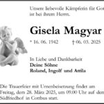 Traueranzeige Gisela Magyar