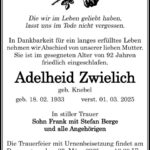Traueranzeige Adelheid Zwielich geb. Knebel