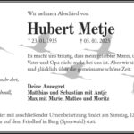 Traueranzeige Hubert Metje