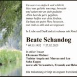 Traueranzeige Beate Schandog