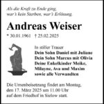 Traueranzeige Andreas Weiser