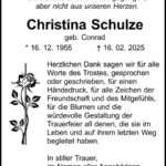 Danksagung Christina Schulze geb. Conrad