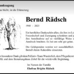 Danksagung Bernd Rädsch