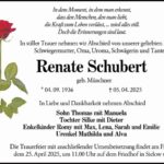 Traueranzeige Renate Schubert geb. Müschner