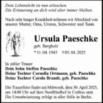 Traueranzeige Ursula Paeschke geb. Bergholz