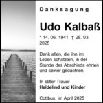 Danksagung Udo Kalbaß