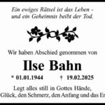 Traueranzeige Ilse Bahn