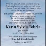 Traueranzeige Karin Sylvia Tobela geb. Schäfer