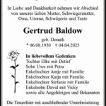 Traueranzeige Gertrud Baldow geb. Donath