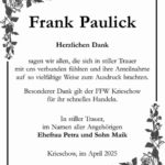 Danksagung Frank Paulick