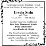 Traueranzeige Ursula Stein, geb. Thun