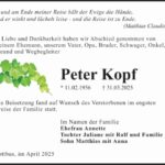 Traueranzeige Peter Kopf