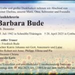 Traueranzeige Barbara Bude, geb. Demmler