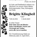 Traueranzeige Brigitte Klingbeil