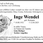 Traueranzeige Inge Wendel geb. Reimann