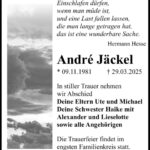 Traueranzeige Andre Jäckel