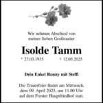 Traueranzeige Isolde Tamm