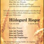 Traueranzeige Hildegard Rieger