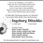 Traueranzeige Ingeborg Ditschke