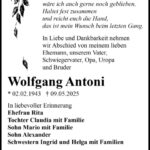 Traueranzeige Wolfgang Antoni