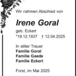 Traueranzeige Irene Goral (geb. Eckert)