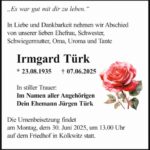 Traueranzeige Irmgard Türk
