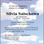 Traueranzeige Silvia Saischova, geb. Hauptmann
