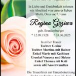 Traueranzeige Regina Grziwa, geb. Brandenburger