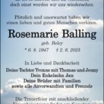 Traueranzeige Rosemarie Balling geb. Beley