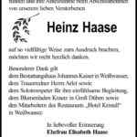 Danksagung Heinz Haase