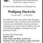 Traueranzeige Wolfgang Duckwitz