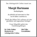 Nachruf Margit Hartmann