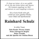 Traueranzeige Rainhard Schulz