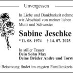 Traueranzeige Sabine Jeschke