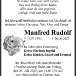 Traueranzeige Manfred Rudolf