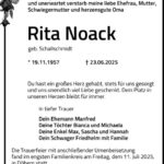 Traueranzeige Rita Noack geb. Schallschmidt