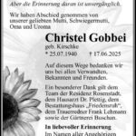Traueranzeige Christel Gobbei, geb. Kirschke