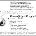 Traueranzeige Hans-Jürgen Klingbeil