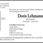 Traueranzeige Doris Lehmann, geb. Kommolk