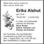 Traueranzeige Erika Alshut, geb. Kroll