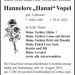 Traueranzeige Hannelore Vopel, geb. Lehmann